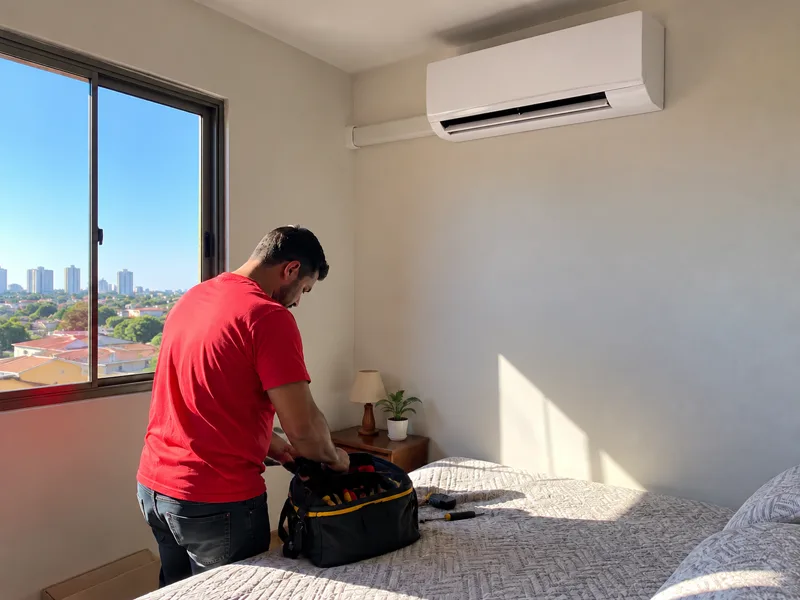 Split recém-instalado em um quarto